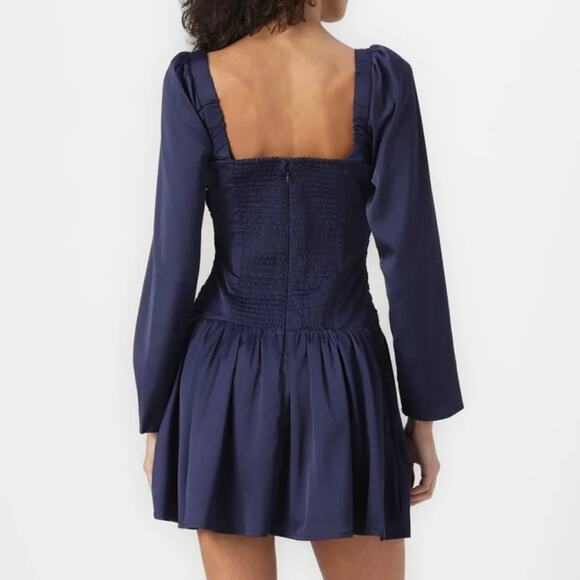 Abercrombie & Fitch Emerson Drop Waist Satin Mini Dress In Blue XL Tall NWT - Picture 2 of 10